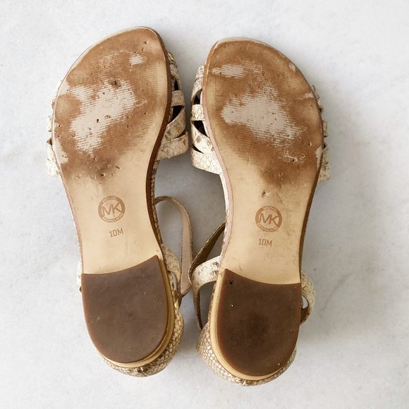 Michael Kors tan flat snake skin sandals (tan / beige / gold), ankle straps - Picture 7 of 7